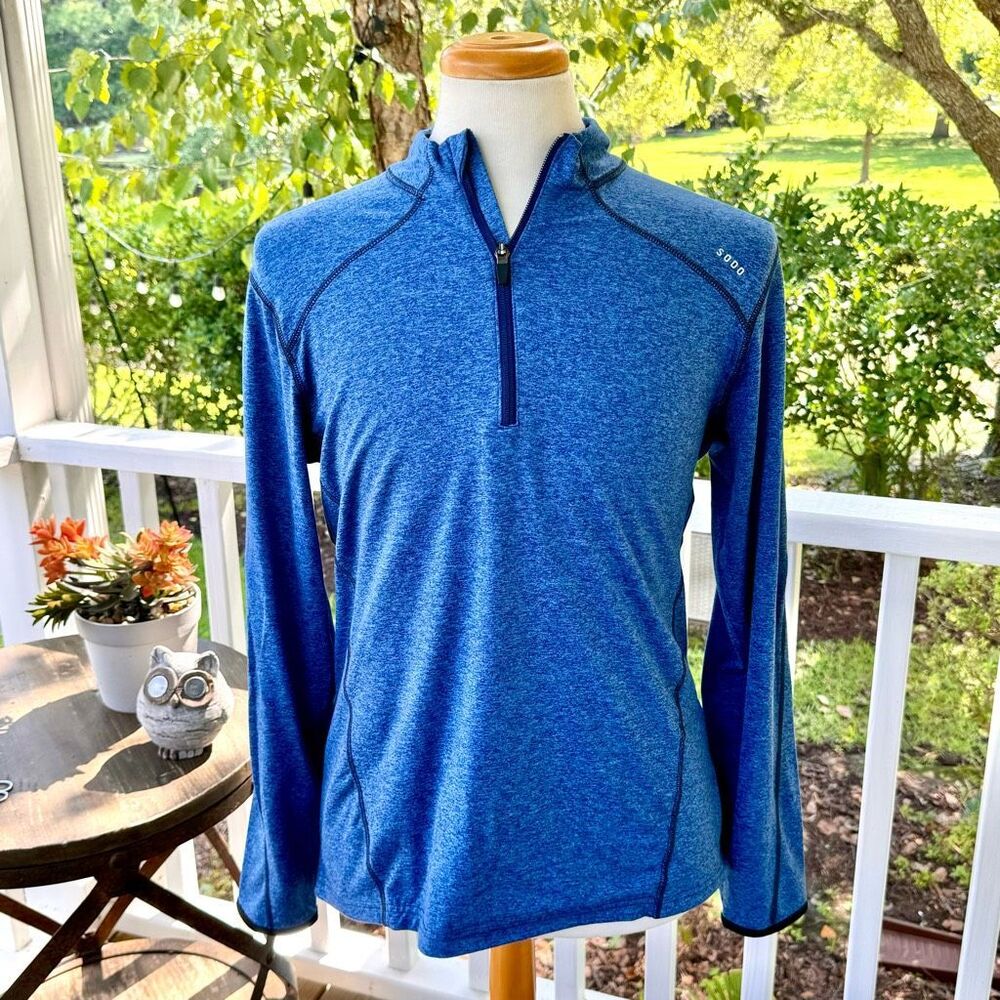 Sodo Apparel Elevate 1/4 Zip Stretch Melange Pullover. Blue. Size Large